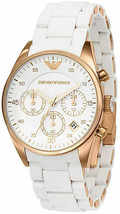 Emporio Armani AR5920 Sportivo Womens White Silicon Strap Chrono Watch +... - $128.13
