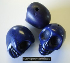 3 Huge LAPIS Howlite skulls bead 30x30x24mm drilled top to bottom FPB178B - £4.70 GBP