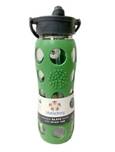 NEW Lifefactory 22oz Glass Water Bottle w/ Straw Cap &amp; GREEN Silicone Sleeve - £28.44 GBP