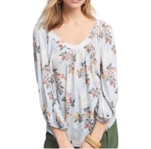 Anthropologie Maeve Boswell Popover Floral Top Size 4 Blue Stripe Cottagecore - £10.81 GBP