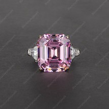 10.00 Ct Radiant Cut Pink Topaz Three Stone Wedding Ring 14K White Gold Finish - £146.83 GBP