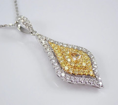 1.00Ct Pear Cut CZ Yellow Citrine Halo Pendant 14K White Gold Silver Plated - £108.23 GBP