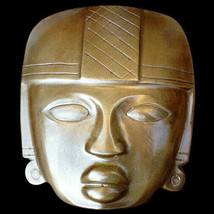 Inca Aztec Maya Mask Face sculpture plaque in Bronze Finish - $34.65