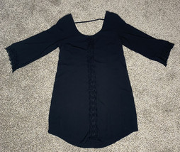 Astr XS black 1/4 Sleeve V Back Tunic Shift Dress L3 - £10.16 GBP