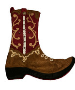Cowboy Boot Design Christmas Stocking Holiday Red Stuffed Embellished - $20.56