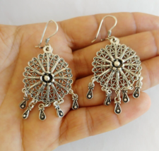 Moroccan Earrings Silver Tuareg Earring Berber Circle Sterling Handmade Dangle - £38.88 GBP