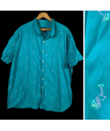 George Button Up Shirt Flamingo Tropical Print 3XL Slim Fit Blue Beach V... - $29.52