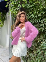 Stunning Pink Oversized Cardigan - Cozy Chunky Knit Mohair Fall Jacket  - £99.68 GBP