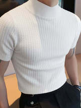 Men&#39;s Full Size Mock Neck Short Sleeve T-Shirt Plus Size - $18.44