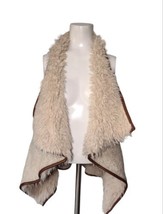 Love Tree Wool Blend Sz S Sherpa Faux Fur Open Vest Faux Leather Trim Cream  - £14.19 GBP