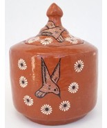 Rustic Mexican Hand Painted Terra Cotta Pottery Jar Hummingbird  - $24.95