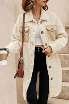 Beige Contrast Flap Pocket Single Breasted Teddy Coat - $39.93