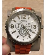 NEW FOSSIL STYLISH SPORT GAGE SILVER TONE W/ ORANGE SILICONE BAND CHRONO... - $161.48 CAD