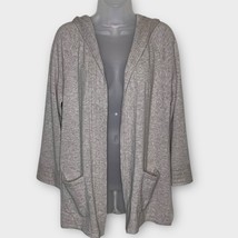 ISAAC MIZRAHI LIVE oatmeal 100% open front hooded cardigan size medium - £26.76 GBP