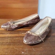 Anniel NEW Ballet Shoes Flats Beige Brown Glitter Leather Made Italy Tie Size 38 - £87.72 GBP