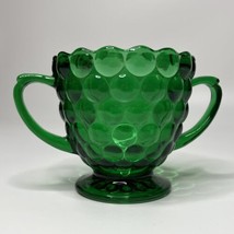 Anchor Hocking Forest Emerald Green Bubble Glass Sugar Bowl VTG MCM Mid-Century - $8.77