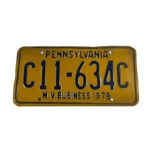 Vintage 1978 Pennsylvania License Plate M.V. Business C11-634C Yellow Bl... - £25.92 GBP