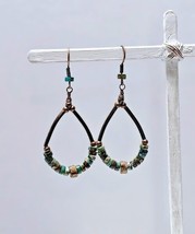 African Turquoise Gemstone w/Copper Tubes Boho Teardrop Earrings - £8.44 GBP