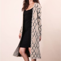 Taupe Black Diamond Pattern Cozy Long Sweater Cardigan - S - $61.36 CAD