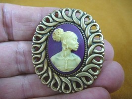 (CA10-7) Rare African American Lady Purple + Ivory Cameo Pin Pendant Jewelry - £21.26 GBP
