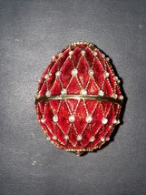 Red W/ Rhinestones Faberge Egg Replica Trinket Box, 2.5” ,Russian Imperial - $16.82