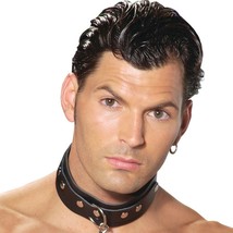 Studded Leather Collar O Ring Adjustable Buckle Closure Choker Black L9150 - £21.02 GBP