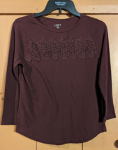 LOFT Plum Purple Lace Front Modern Tunic Long Sleeve Top Women&#39;s XS - £8.35 GBP