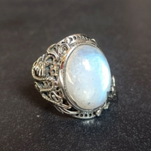 Natural Rainbow Moonstone Ring Snake Dragon Ring 925 Sterling Silver Jewelry - £71.67 GBP