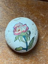 Artist Signed Pink Sparkly Painted Flower Rock – 3/8th’s inches high x 2 x 2.25  - £9.08 GBP