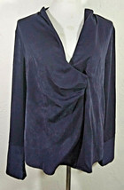 Something Navy Womens Top Large Night Blue Draped Front V Neck Long Slee... - £23.46 GBP