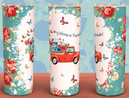 Pioneer Woman Red Farm Truck Welcome to Pawhuska Cup Mug Tumbler 20oz - £15.24 GBP