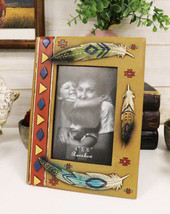 Rustic Southwestern Boho Aztec Vectors And Indian Feathers Picture Frame 4&quot;X6&quot; - £18.37 GBP