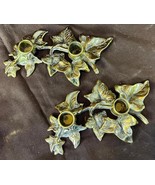 Old Vintage Pair of Two 2 Brass Taoer Candlesticks Set Ivy Leaf Leaves b... - $42.25
