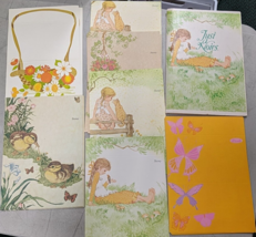 Fold Over Notecards (pack of 22) by Current Inc 1970s Girl w Birds Cat D... - $14.84