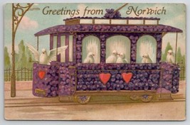 Norwich NY Floral Trolley With White Dove Passengers Greetings Postcard C39 - £7.77 GBP