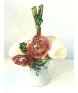 Handmade Italian Pottery Rose Basket Vase Hand-Painted Applied Roses Chippy - £13.22 GBP