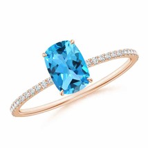 ANGARA Thin Shank Cushion Swiss Blue Topaz Ring With Diamond Accents - £576.57 GBP