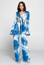 Tie Dye Front Tie Top And Wide Leg Pants Set Size Medium - £14.89 GBP