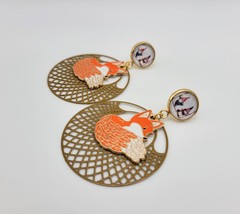 Gnome and Fox Fashion Dangle Gold Tone Stainless Steel Stud Earring - £27.54 GBP