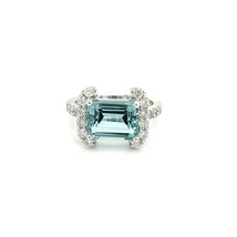 Natural Aquamarine Diamond Ring 6.5 14k W Gold 6.09 TCW Certified $4,690 217095 - £1,970.49 GBP