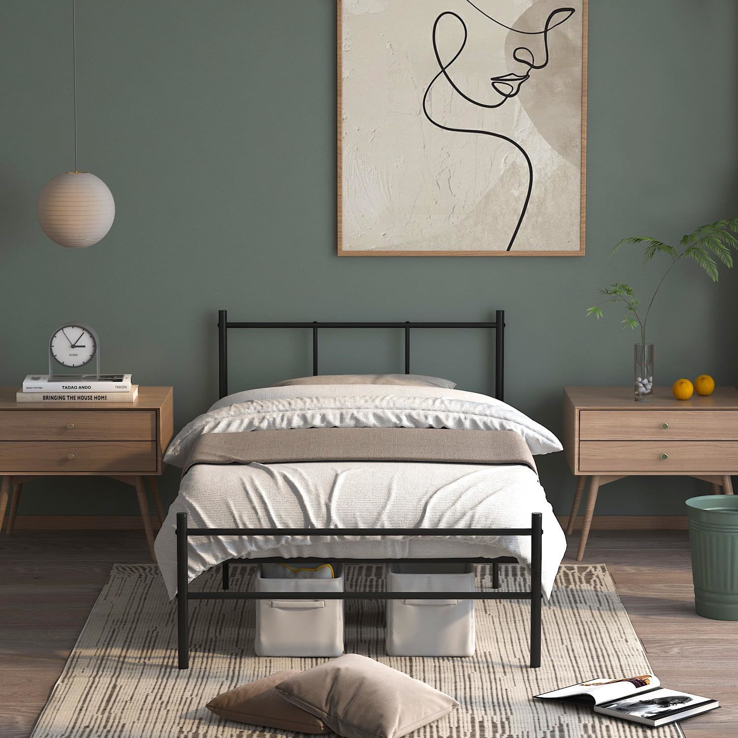 Black Metal Twin Bed Frames With Headboard, Twin Bed Frame No, Minimalis... - $67.99