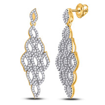 10kt Yellow Gold Womens Round Diamond Symmetrical Dangle Earrings 3/4 Cttw - £595.64 GBP