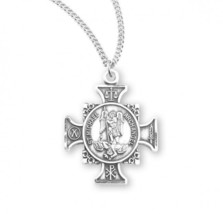 St. Michael Sterling Silver Maltese Cross Medal Necklace With 18 Inch Chain - £55.10 GBP
