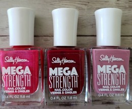 Three (3) Bottles (030/034/044) of Sally Hansen Mega Strength Nail Color ~ (81) - £11.81 GBP