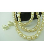 VTG Avon Fashion Hues Long Necklace Pierced Earrings Set Cream  52&quot; Long... - £12.67 GBP