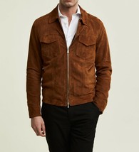 Mens suede leather jacket designer brown leather bomber jackets for men 35 - £99.54 GBP