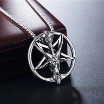 Baphomet Inverted Pentagram Goat Pendant Necklace Men&#39;s Punk Jewelry Chain 24&quot; - £9.47 GBP