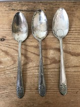 Set Lot 3 Vintage Antique Melody Silverplate Rose Floral Pattern Spoons 6&quot; - £23.58 GBP