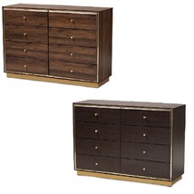 Modern Contemporary Dresser Walnut or Espresso Brown Gold Metal Trim 8 Drawers - £383.65 GBP