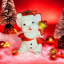 White Red 3&quot; Mouse Figurine Holding a Goldtone Bell Christmas Ornament - $8.85